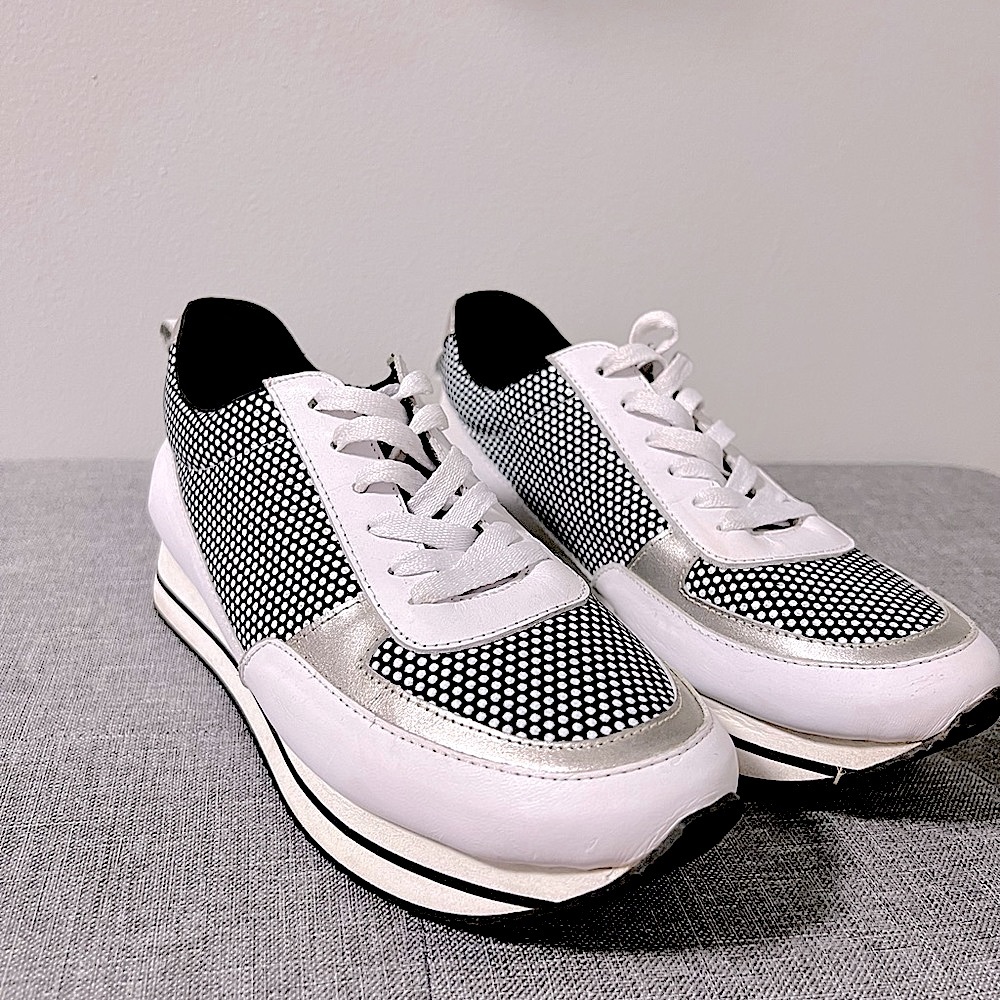Women’s White and Black Dot Athletic Sneakers